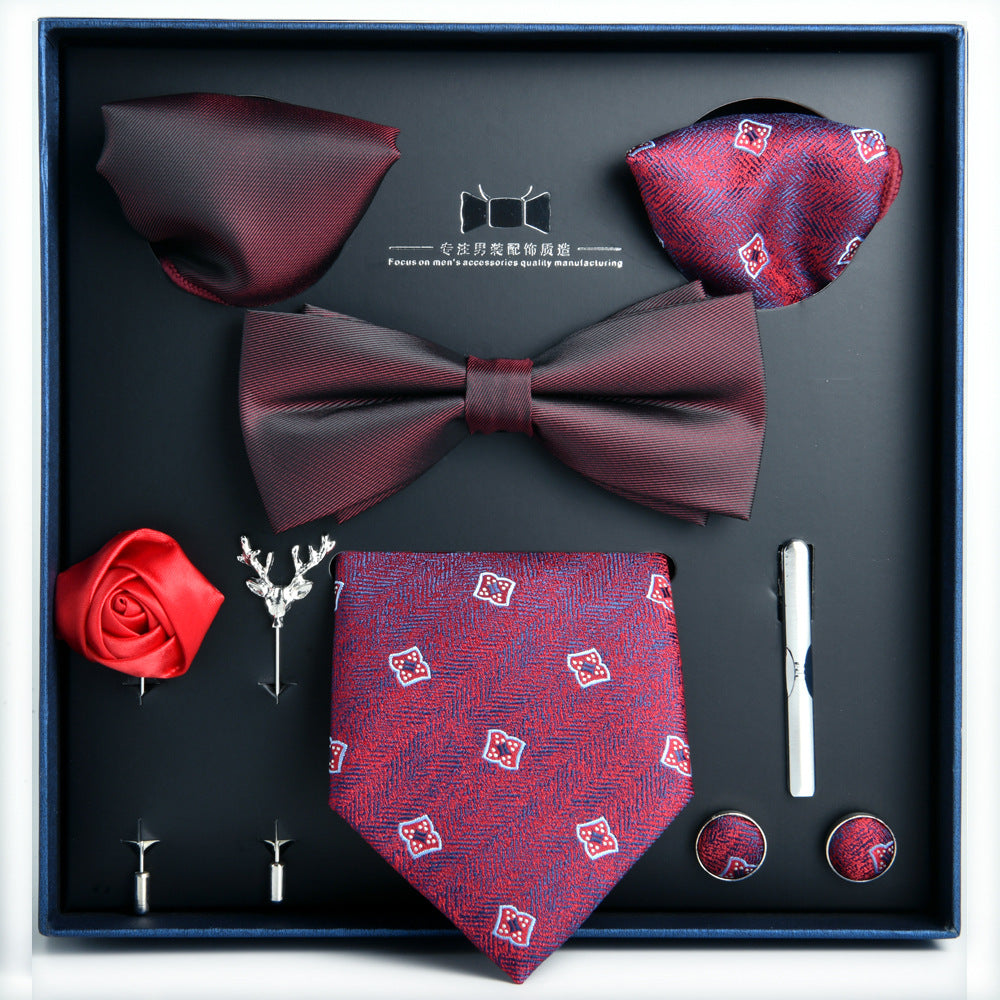 Business Stripe Polyester Men's Tie Gift Set - 8 Piece Collection for Weddings and Formal Occasions