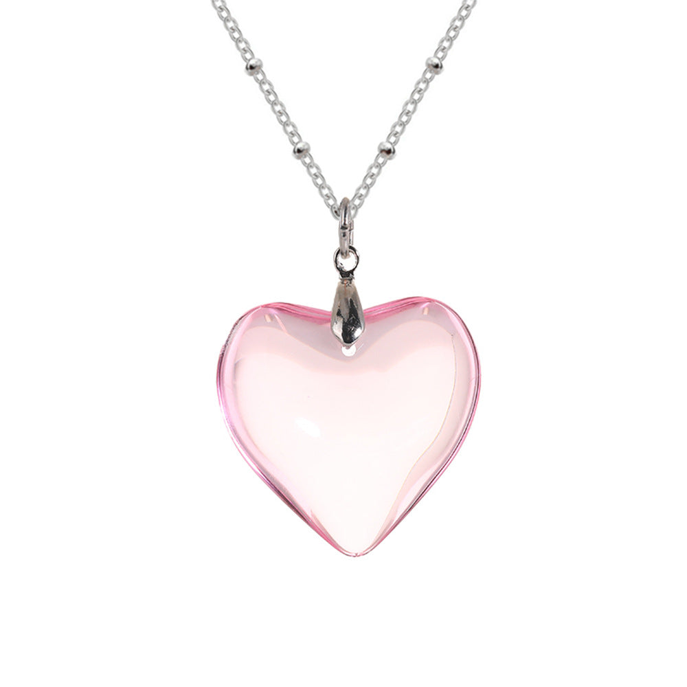 Sweet Artistic Heart-Shaped Stainless Steel Pendant Necklace with Colorful Glass Accents