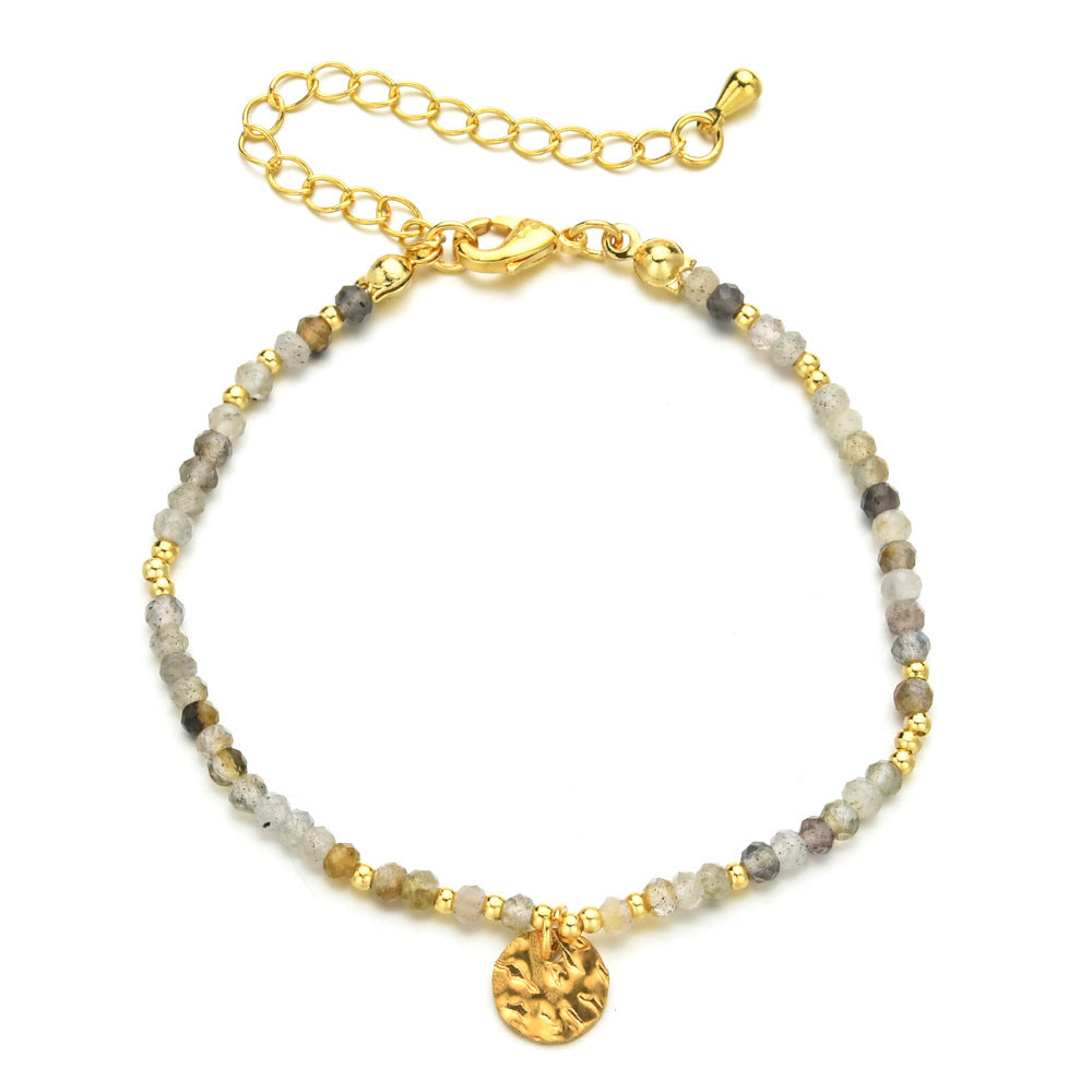 Modern Geometric Natural Stone Beaded Bracelet with Stainless Steel and Crystal Accents