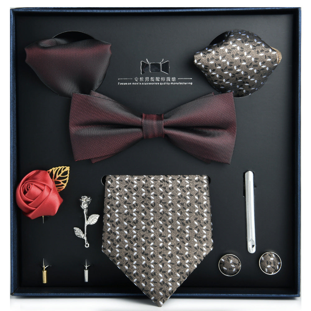 Business Stripe Polyester Men's Tie Gift Set - 8 Piece Collection for Weddings and Formal Occasions