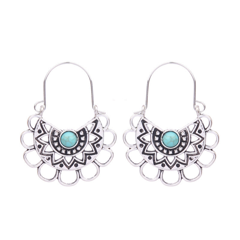 1 Pair Ethnic Style Geometric Alloy Plating Turquoise Women'S Drop Earrings