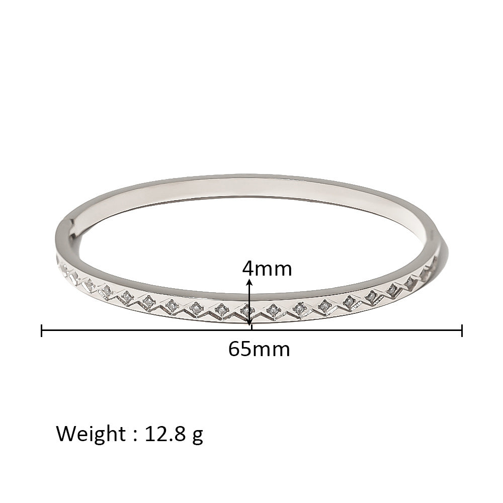 18K Gold Plated Zircon Geometric Star Flower Stainless Steel Bangle Bracelet for Women