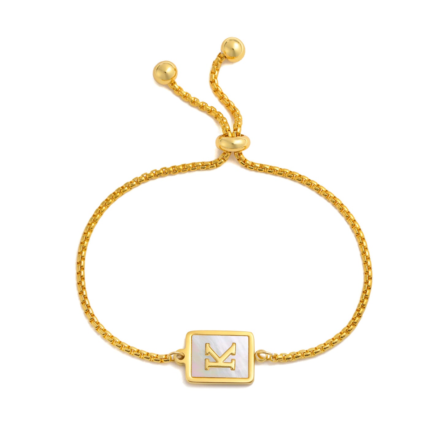 Elegant Stainless Steel English Letter Shell Bracelet - Adjustable Gold Square Design for Women