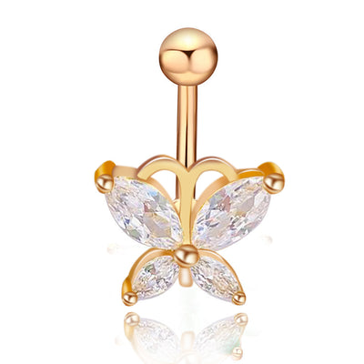 Fashion Butterfly Zircon Inlay Stainless Steel Belly Ring