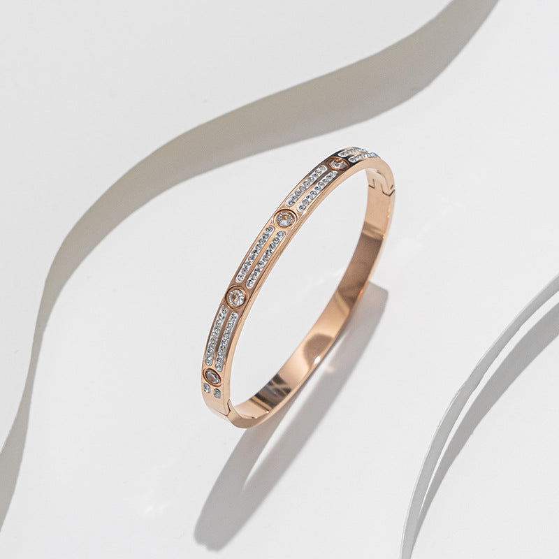 Elegant Roman Style Zircon Inlay Titanium Steel Bangle - 18k Gold, Rose Gold, Silver Plated Fashion Bracelet