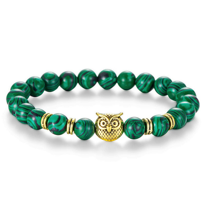 Retro Owl Turquoise Agate Beaded Bracelets Set