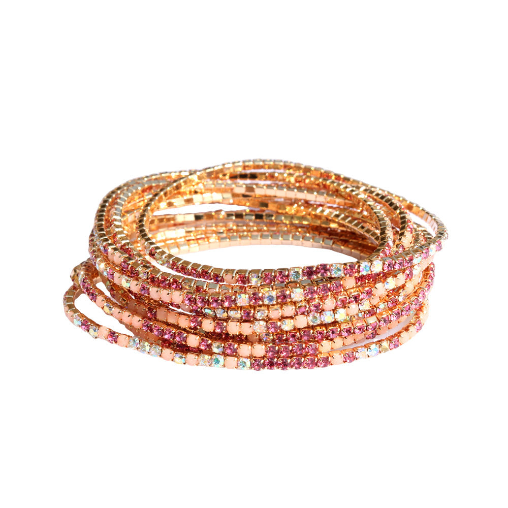 Geometric Zircon Rhinestone Stretch Bracelet Set for Women