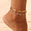 European American Fashion Double Layered Pearl and Turtle Anklet Set