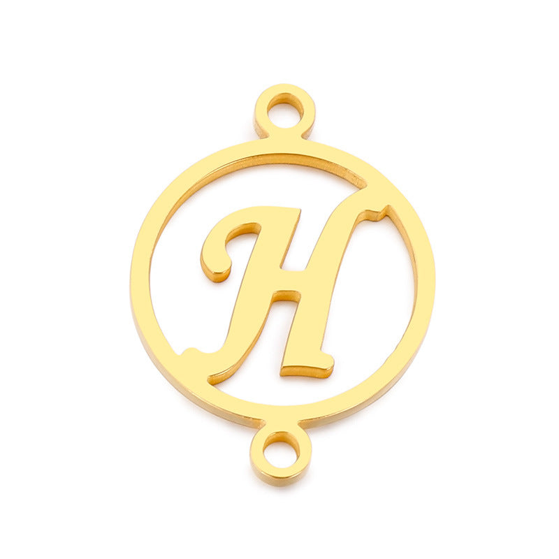 "Stainless Steel Geometric Double Circle Hollow Letter Pendant Necklace"