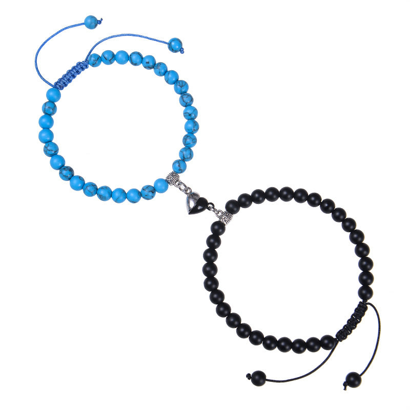 Romantic Heart Shape Natural Stone Couple Bracelets with Magnetic Clasp