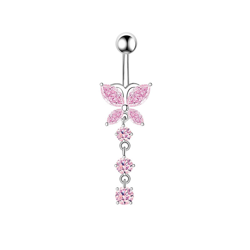 Heart Shape Zircon Inlay Stainless Steel Belly Ring Set