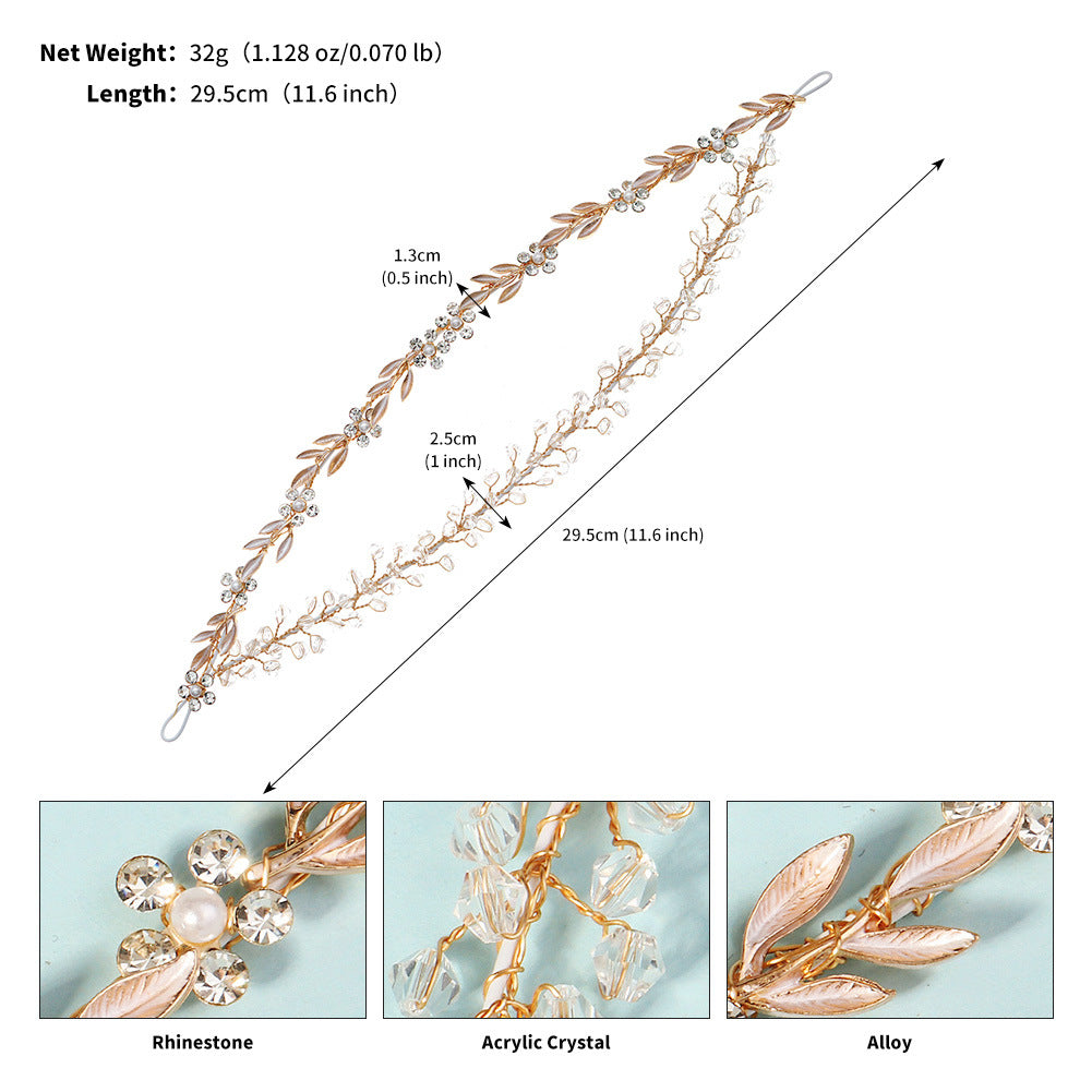 Women's Japanese Style Leaf Crystal Beaded Hair Band