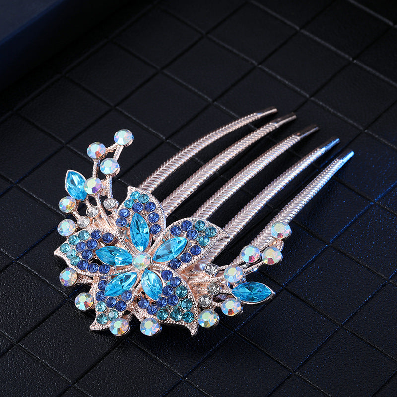 Women's Color Block Alloy Zircon Rhinestone Hair Comb Clip Ornament