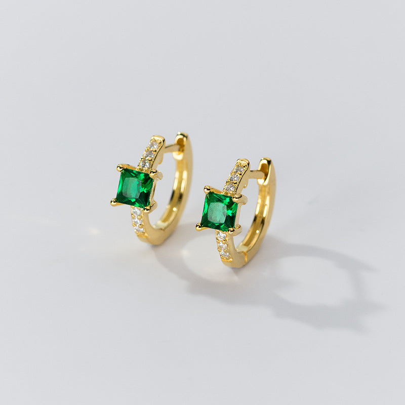 European American Gold-Plated Copper Square Zircon Inlaid Diamond Ear Clip S925 Silver Earrings