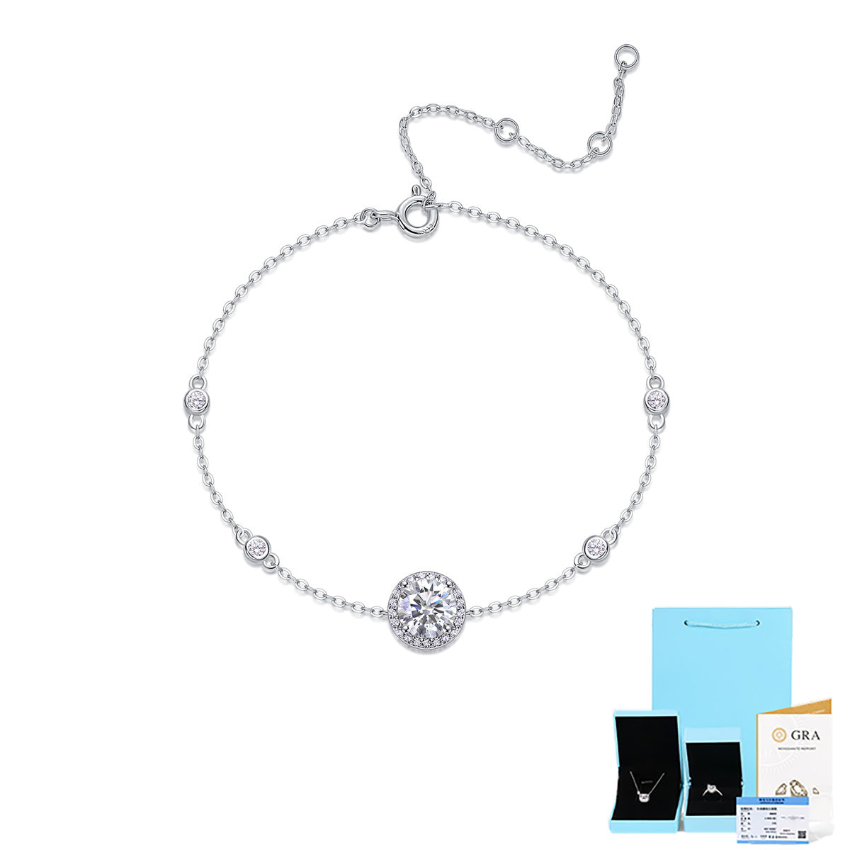 Sterling Silver Moissanite Bracelet with GRA Certification