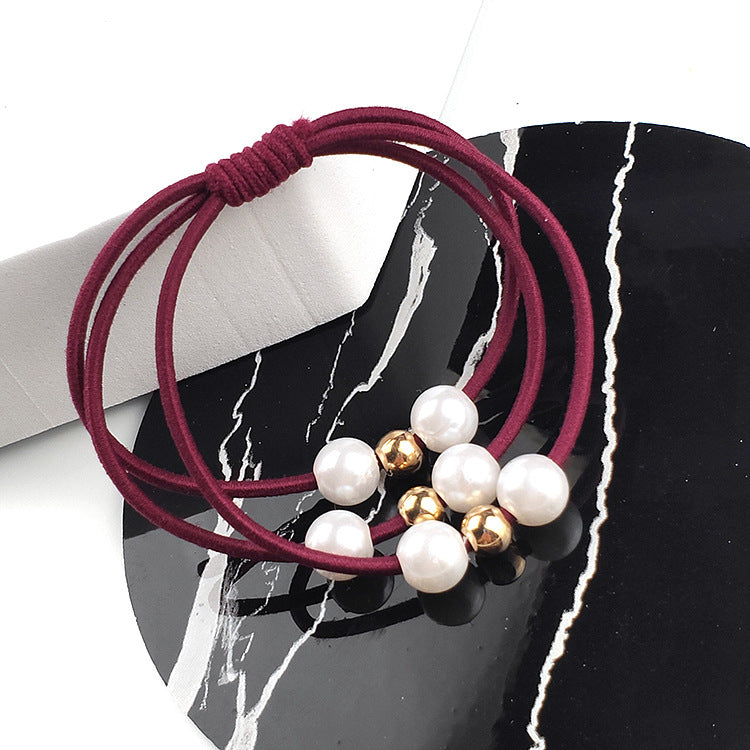 Korean Style Pearl Knotted Hair Band - High Elasticity Handmade Hair Rope