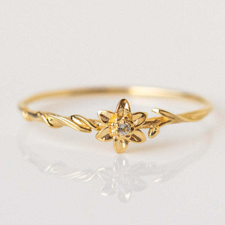 Elegant Glam Vintage Adjustable December Birthstone Flower Gold Plated Ring