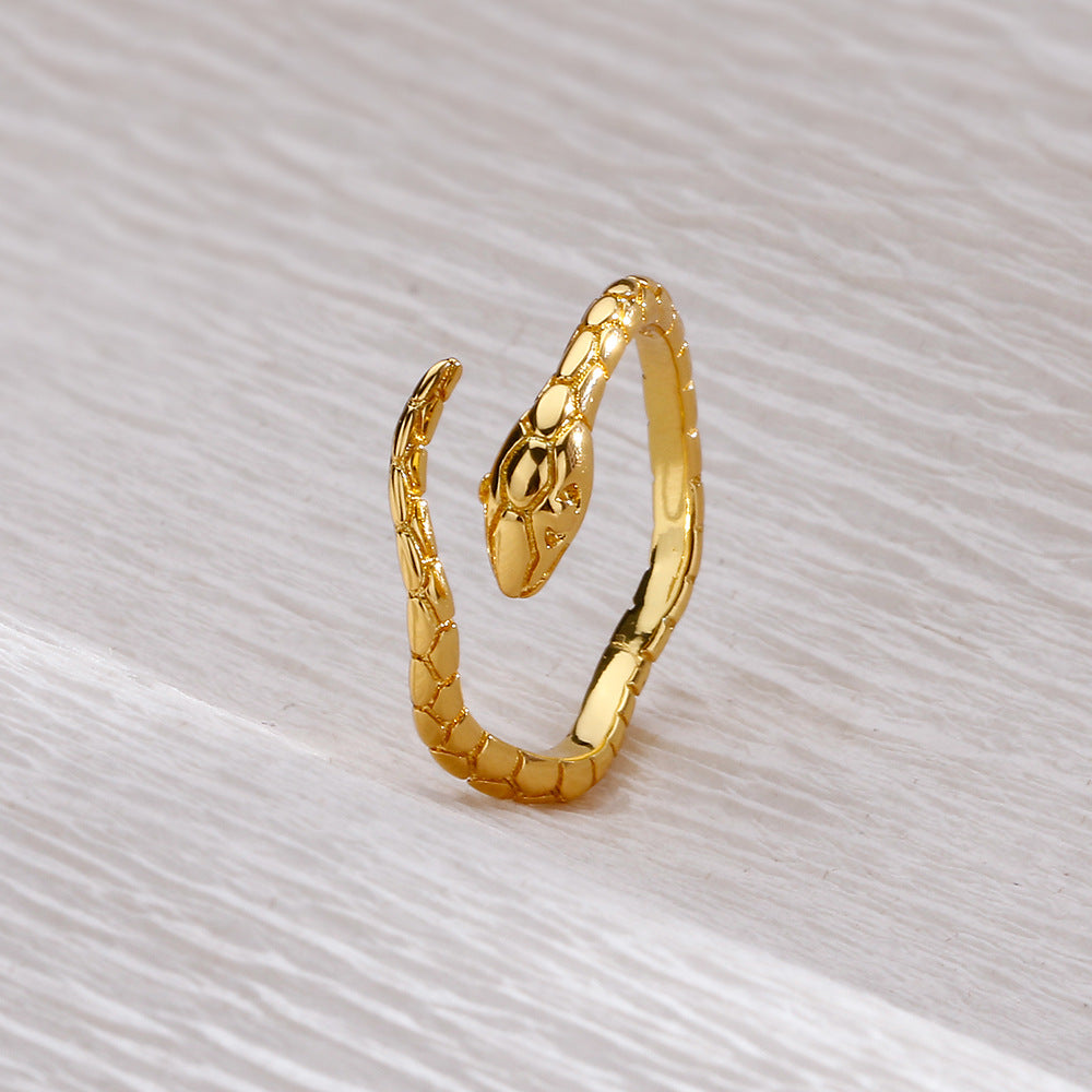 Simple Snake Design Gold Plated Adjustable Ring for Women