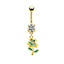 Elegant Heart Floral Zircon Belly Button Ring with Rhinestones and Gold Plating