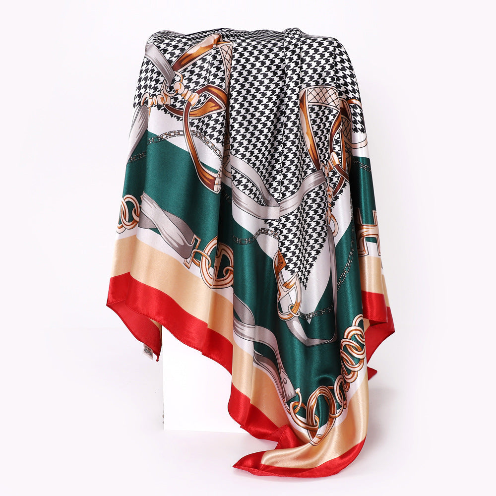 Women's Elegant Houndstooth Print Silk Scarf Shawl