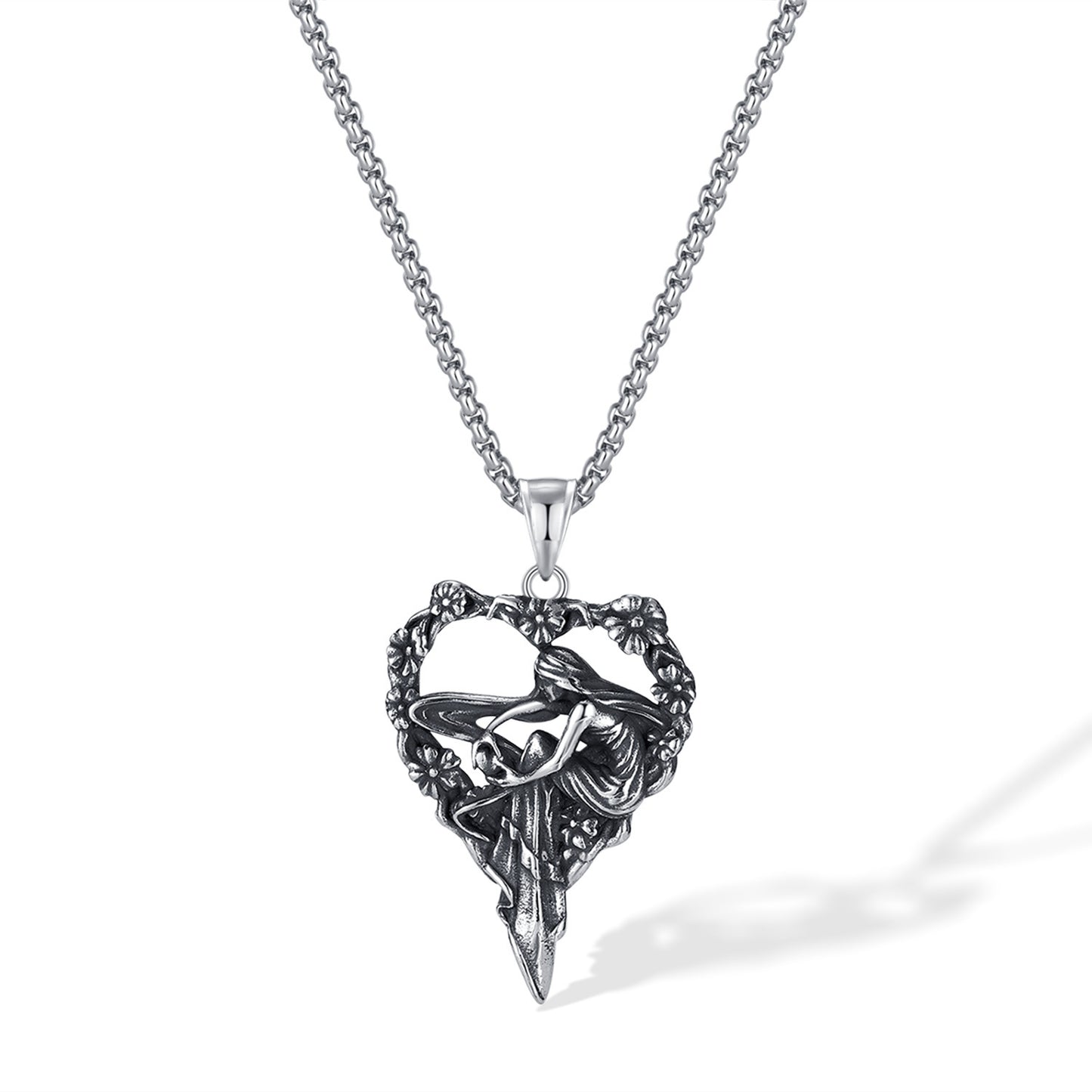 Hip-Hop Vintage Human Heart Stainless Steel Pendant Necklace for Men