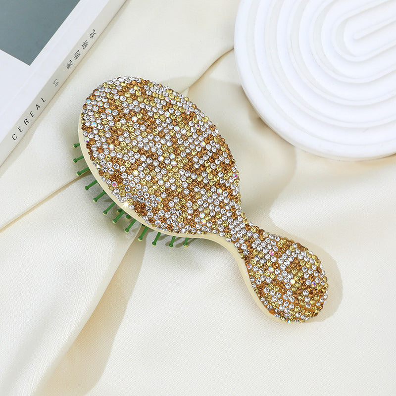 Simple Classic Solid Color Resin Diamond-Encrusted Mini Massage Comb