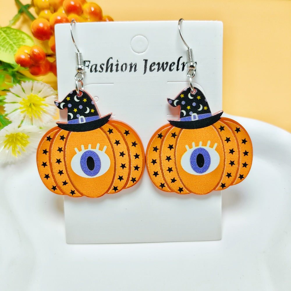 1 Pair Halloween Geometric Pumpkin Acrylic Drop Earrings