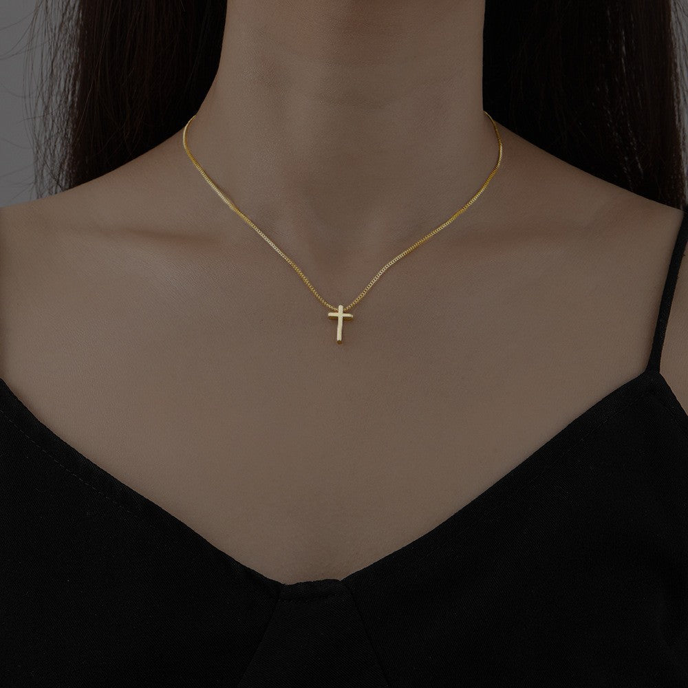 Simple Classic Cross Gold Plated Layered Necklace with Pearl Pendant