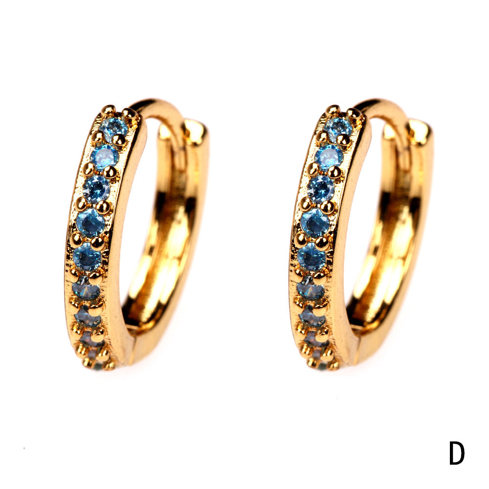 Rainbow Colorful Zircon Hoop Earrings 18k Gold Plated Copper