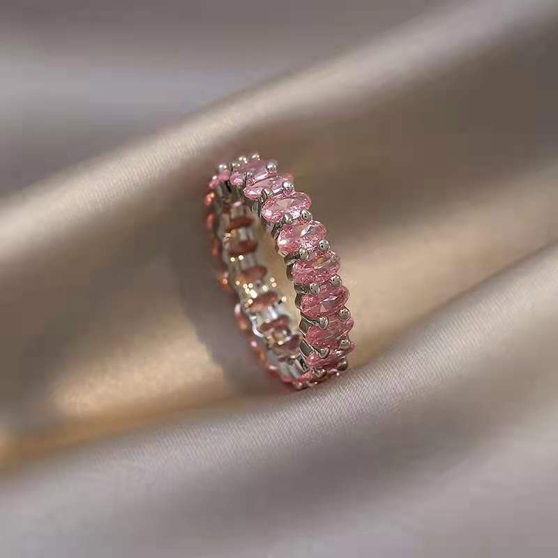 Fashion Geometric Metal Plated Pink Heart Gemstone Women's Ring Set