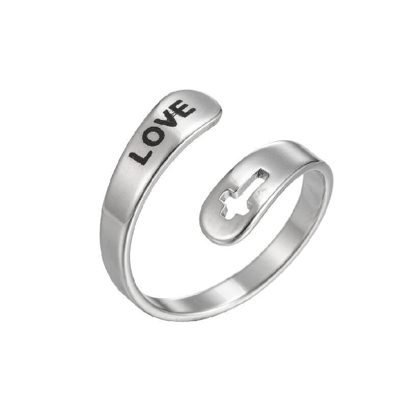 Retro Stainless Steel Letter Open Ring - Fashion Double Layer Design