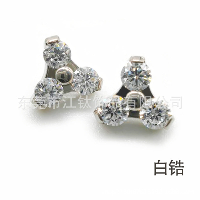 G23 Titanium Geometric Zircon Inlay Lip and Ear Jewelry