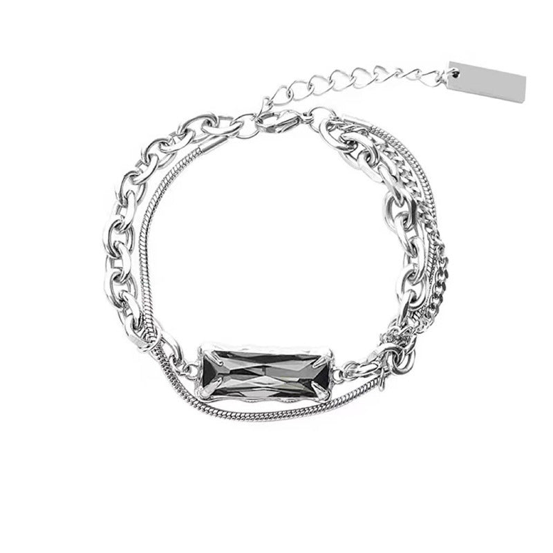 Hip-hop Geometric Titanium Steel Glass Inlay Double-layer Bracelet