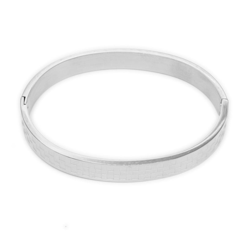 Fashion Stainless Steel Plaid Couple Bracelet with Egg-Shaped Buckle