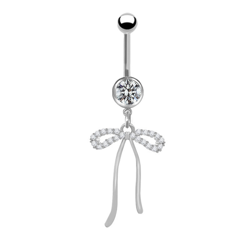 Elegant Bow Knot Belly Ring - 316 Stainless Steel with Rhinestones and Gold Plating