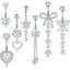 1 Piece Heart & Butterfly Zircon Inlay Stainless Steel Belly Ring Set