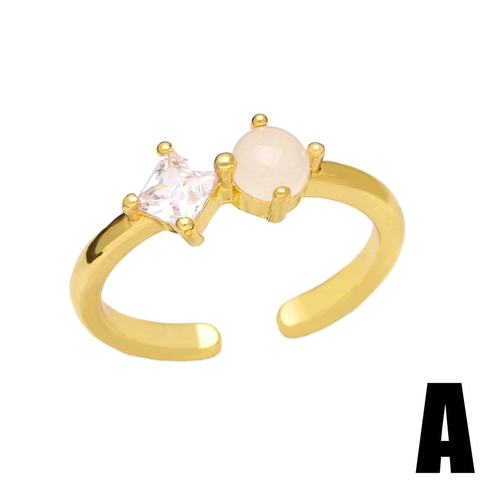 Simple Asymmetrical Irregular Gold Plated Zircon Open Ring for Women