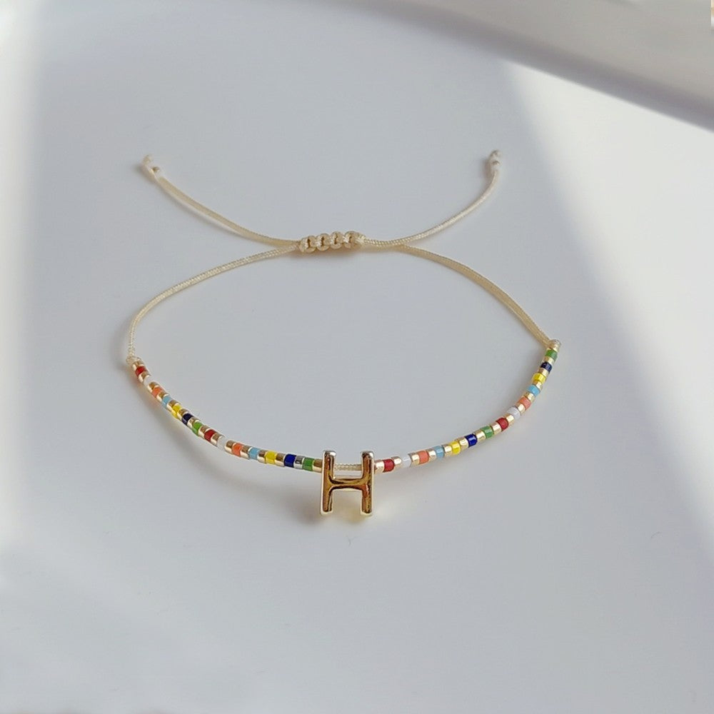 18K Gold Plated Bohemian Miyuki Beaded Adjustable Letter Bracelet for Women