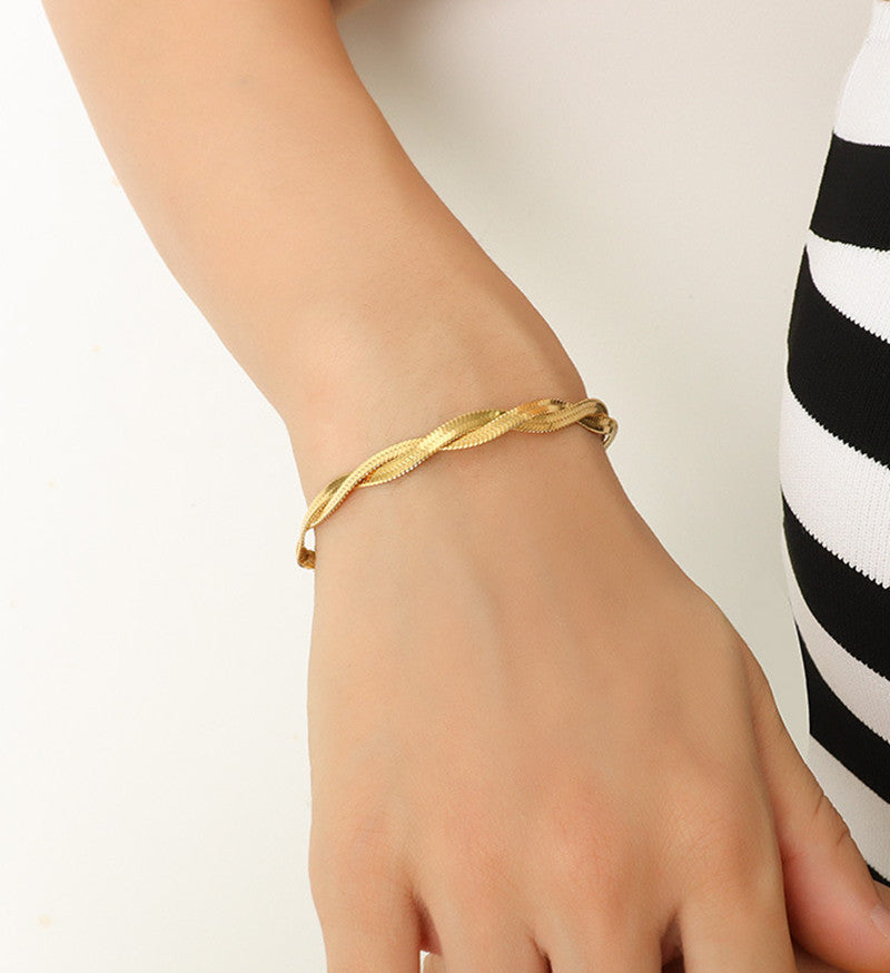 Geometric Titanium Steel Double Layer Snake Chain Bracelet - Minimalist Design, Non-Fading 18k Gold Plated