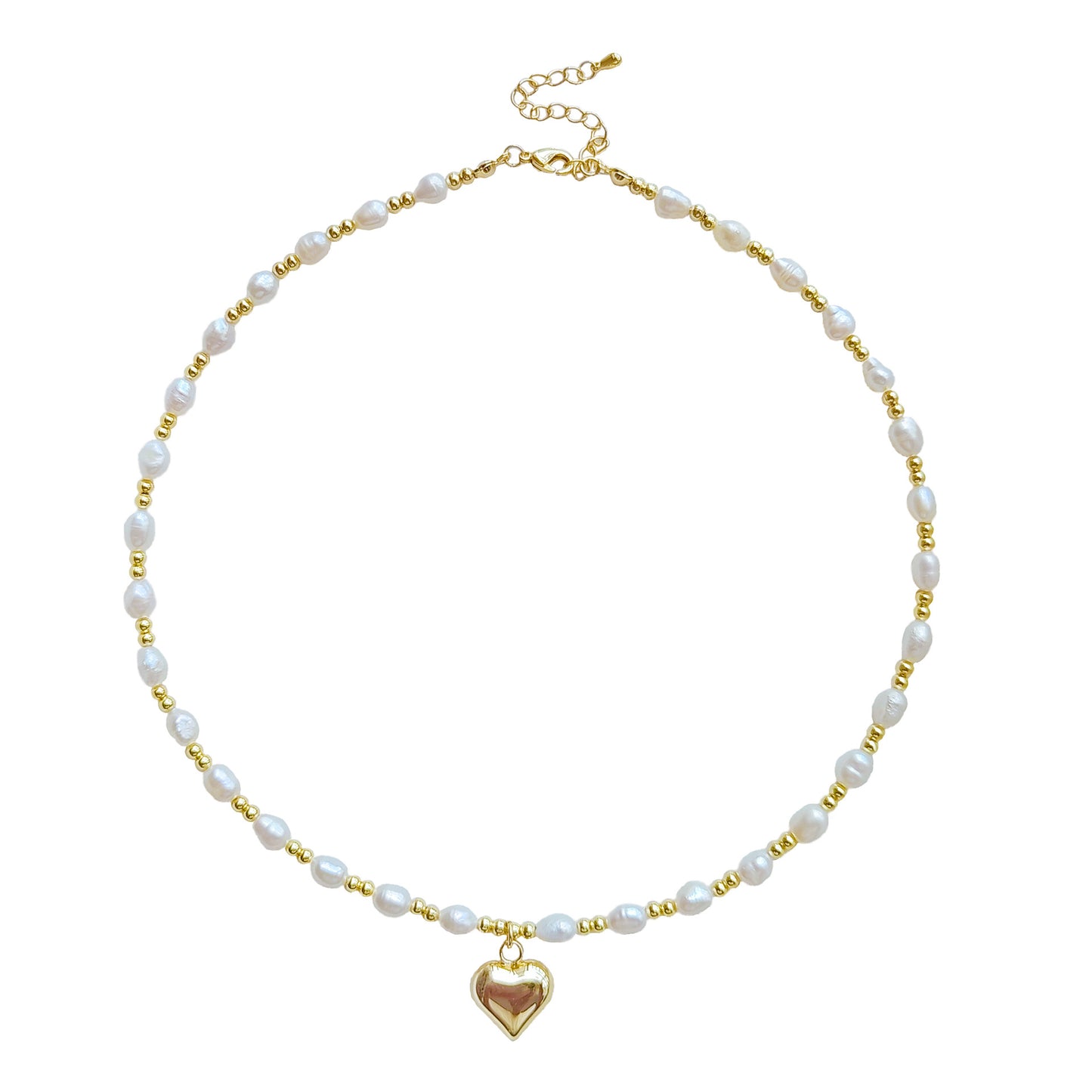 Sweet Geometric Freshwater Pearl Heart Pendant 18k Gold Plated Necklace