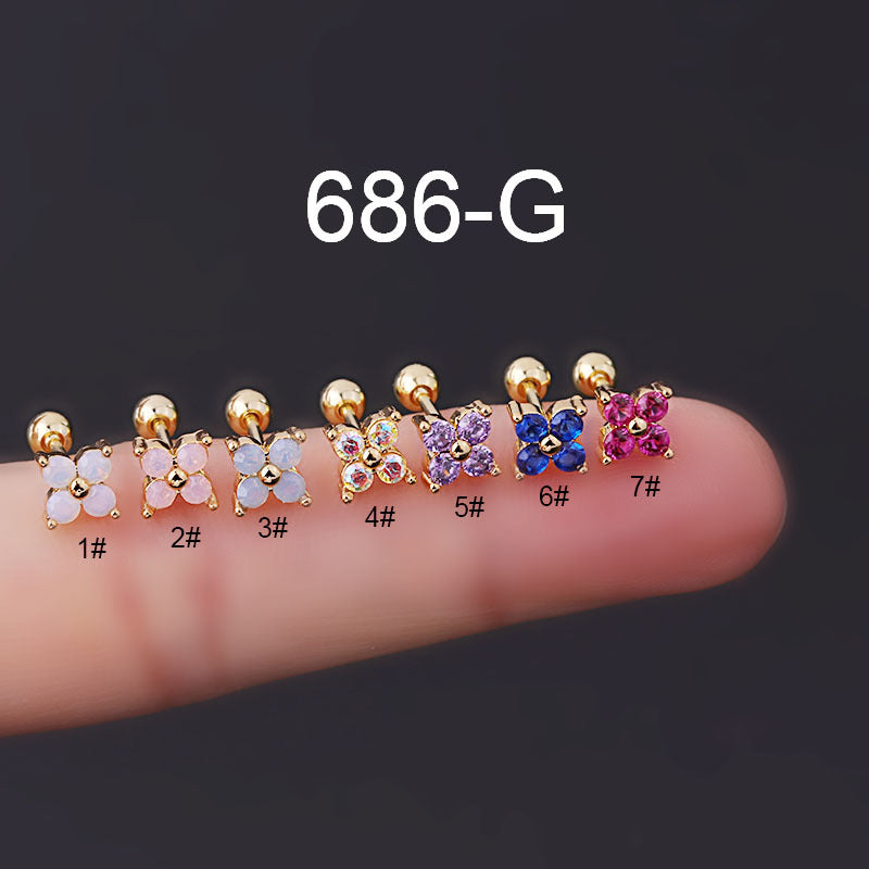 Titanium Steel Thin Rod Color Zircon Ear Bone Stud Korean Style Screw Ball Stud Earrings Single