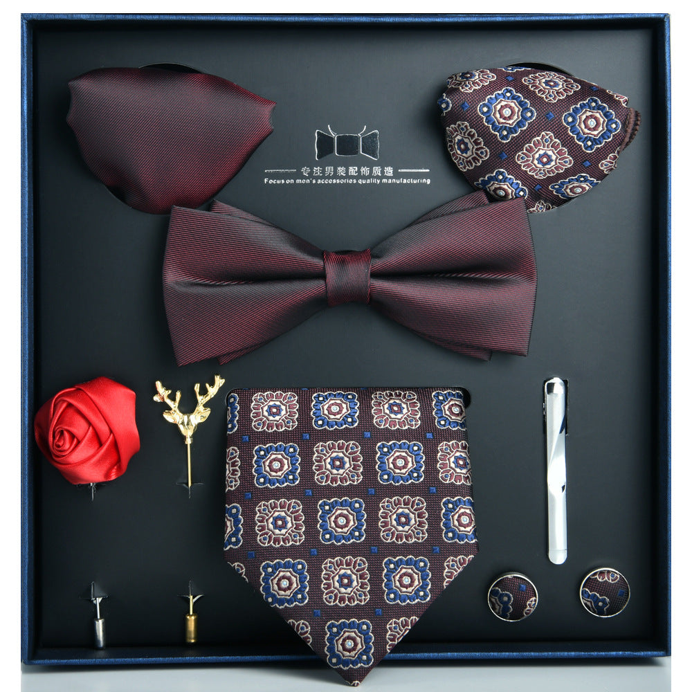 Business Stripe Polyester Men's Tie Gift Set - 8 Piece Collection for Weddings and Formal Occasions