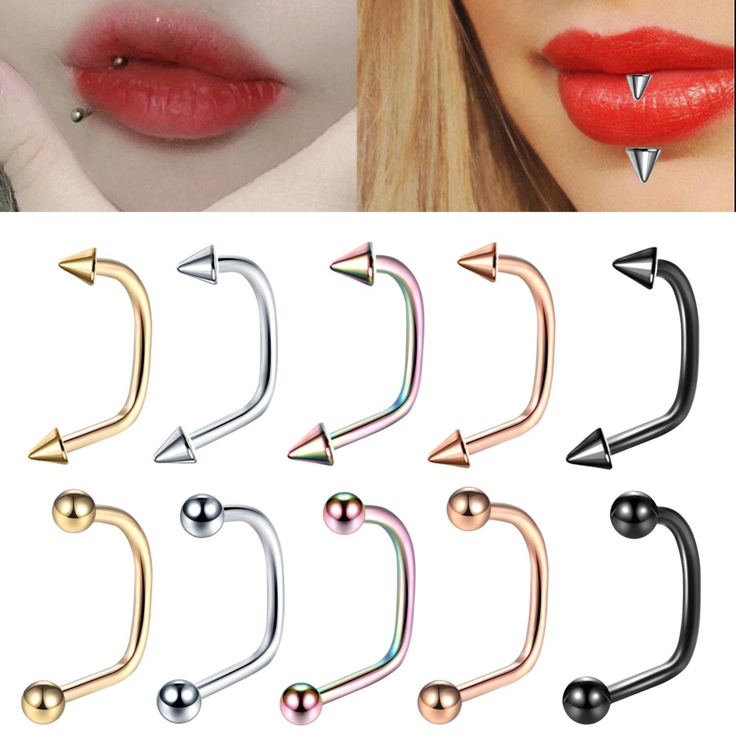 Geometric Stainless Steel U-Shaped Lip Stud Piercing Jewelry