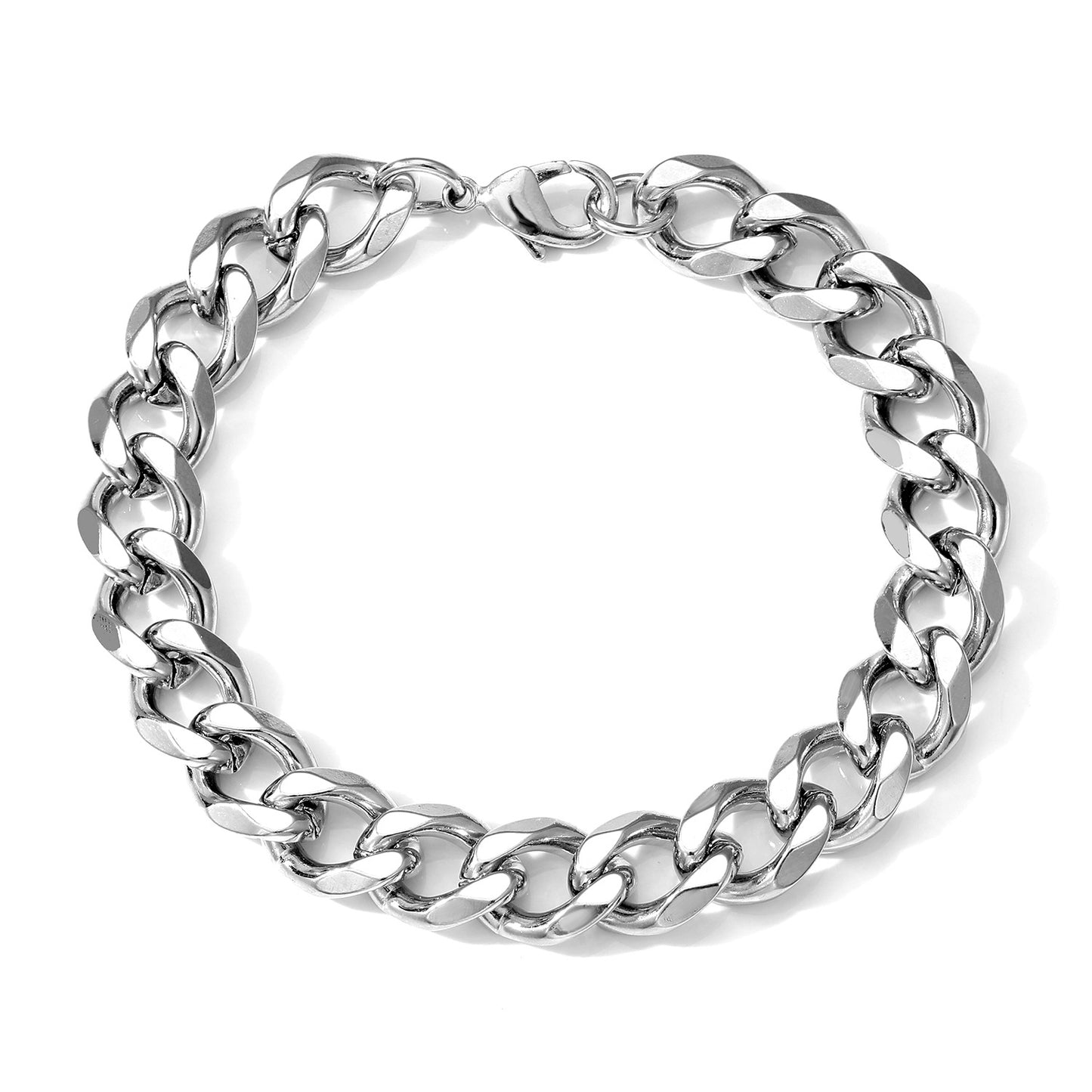 Hip-Hop Cuban Link Stainless Steel Men's Bracelet with Lobster Clasp - Multiple Widths Available