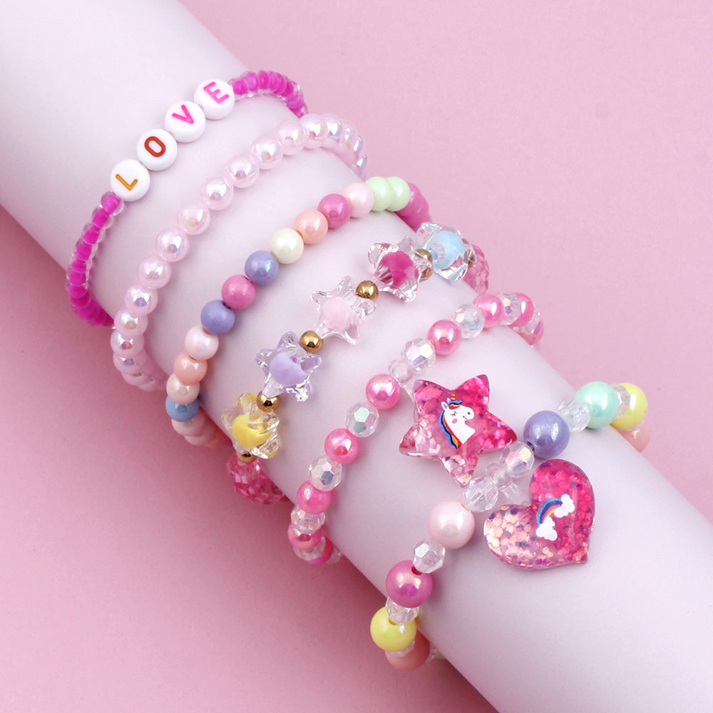 Children's Acrylic Resin Beaded Bracelet Set - Heart & Star Design