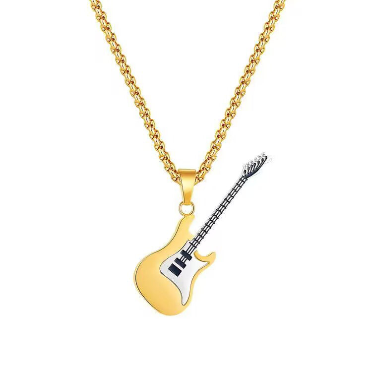 Intercolor Titanium Steel Guitar Pendant Necklace for Couples