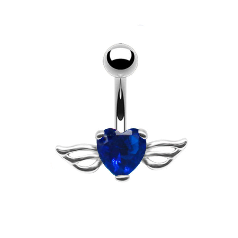 Heart Wing Zircon Navel Ring - Stainless Steel & Gold/Silver Plated