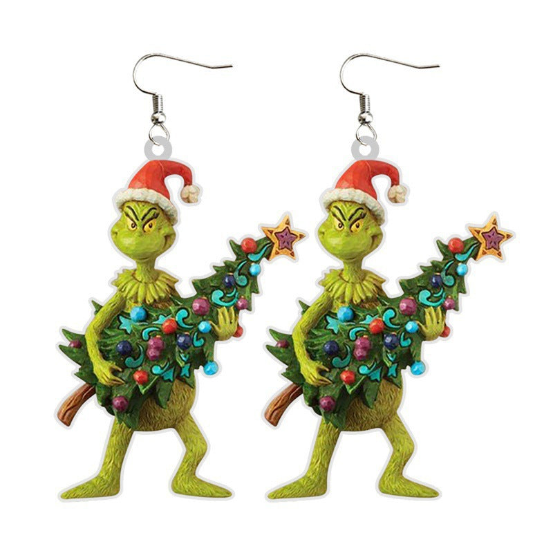 1 Pair Grinch Cartoon Character Acrylic Drop Earrings for Christmas Holiday