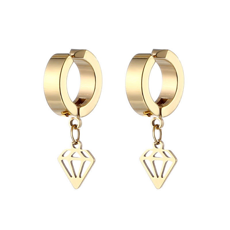 Geometric Stainless Steel Hollow Drop Earrings Ear Clips