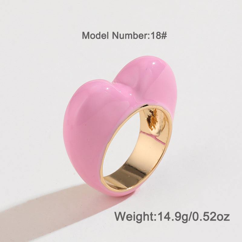 Heart Shape Enamel Alloy Rings - Original Design Valentine's Day Jewelry